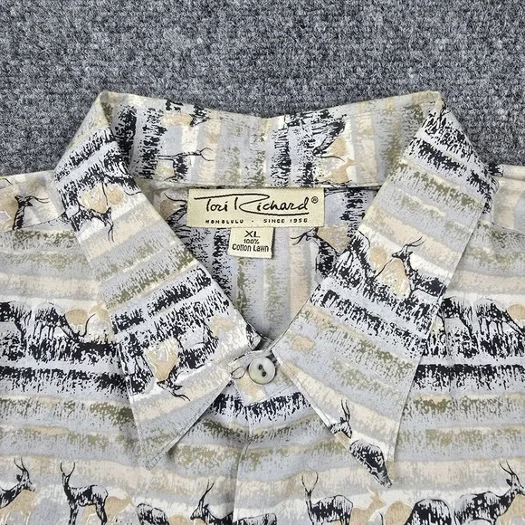 Tori Richard Vintage XL Cotton Lawn Antelope Print Hawaiian Shirt Made in Hawaii - Picture 3 of 7